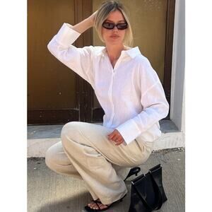 NWT NA-KD Womens Linen Button Down White Shirt Minimalist Staple Size 8
